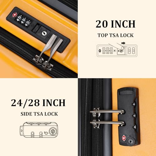 Image of Kaleenie 3 Piece 20 /24 /28 Inch Expandable Luggage Set, 20 inch Side Opening Carry On, 24 & 28 Inch Checked Middle Opening, ABS+PC Hardshell Lightweight Suitcase, Orange