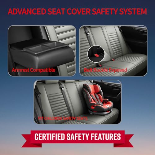 Image of Fit Sierra Car Seat Covers (5 Seats Full Set) Compatible with GMC Sierra 1500 /2500 /3500 2000-2026-Full Coverage Breathable Leather, Airbag Compatible, Waterproof & All-Weather,Grey