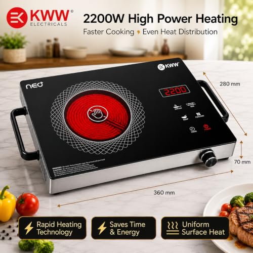Image of KWW Neo Plus Infrared Induction Cooktop 2200W Electric Stove | Works with All Utensils | Touch Control | Fast Heating | Auto Shut-Off & Overheat Protection |
