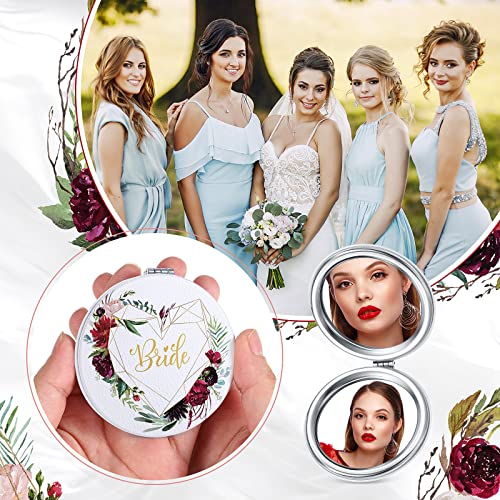 8 Pack Bridesmaid Gifts Compact Mirror Bridesmaid Proposal Gifts Bridal Shower Gift Wedding Gifts Floral Round Pu Leather Makeup Mirrors For Women Maid Of Honor Matron Of Honor (Burgundy Flowers) #TOP6