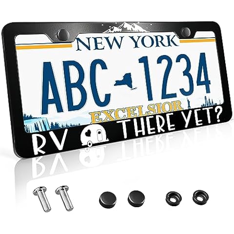 XYCustomBest Matte Black Stainless Steel Mountain Star Rv There Yet License Plate Frame for Men/Women with 2 Screw Caps for US/CA Vehicles Cover