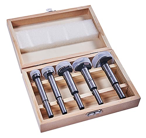 Amtech - 5pc Forstner bit set flat-bottom holes in wood heat-treated steel wooden case sizes 15/20/25/30/35mm