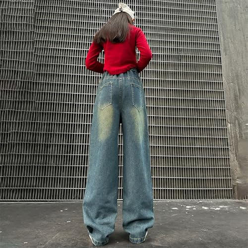 Girls Prints Jeans Cute Letter Graphic Elastic Waist Straight Baggy Wide Leg Denim Pants Teens Casuall Trousers2