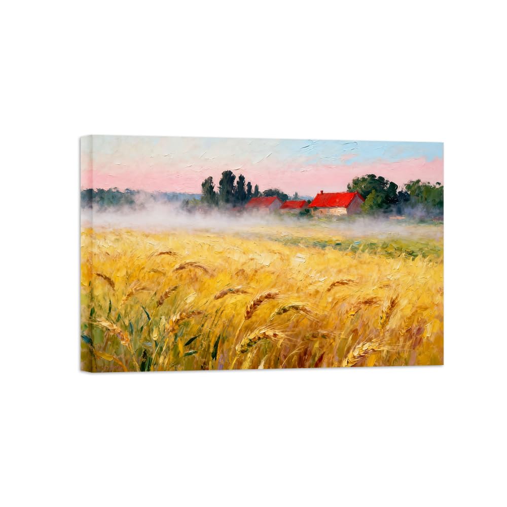 Ozpwbvy Wrapped Canvas Autumn Field Landscape Canvas Wall Art Picture 80X120cm Framed