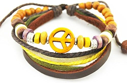MORE FUN Plane Button Wood Beads Wrap Bracelet Colorful Multistrand Leather Bracelet Yellow