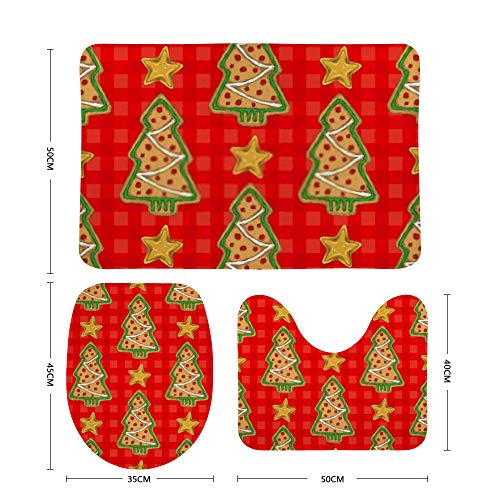 Conjunto de tapetes de banheiro 3 peças de árvore de Natal de gengibre para banheiro, tapete de banh