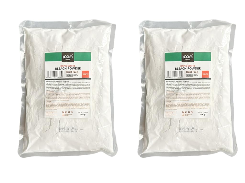 ican London Dust Free Rapid White Powder Bleach Hair Lightener 2 x 500gram Packet ( 1kg)