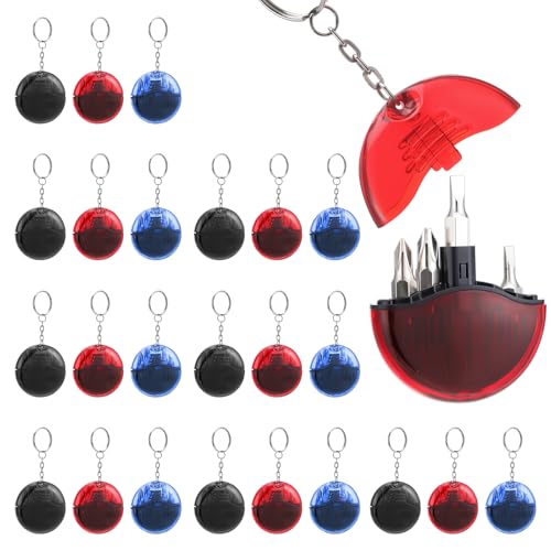 XunYee 24 Pcs 4 in 1 Mini Screwdriver Keychain Set, Red, Blue, Black