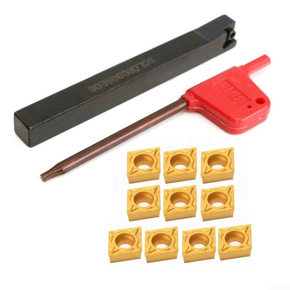 Per Tornio CNC Esterno Tornio Portautensili SCLCR0808H06 con 10Pcs CCMT060204 Inserti in Carburo, 8mm Shank Baring Bar Assembly per la lavorazione dell'acciaio