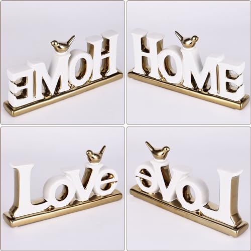 Figura decorativa Love en cerámica blanca y dorada set 2 miniatura 4