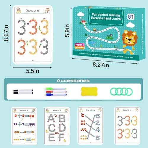 Image of Pen Control Training Exercise Cards Activity Book Children Hand Eye Coordination Tracing Game Learning Practice Workbook Preschool Education Drawing Skill