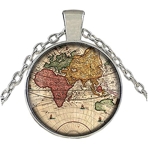 Mr.S Shop World Map Necklace, Antique Map Necklace, Globe Necklace Decoration