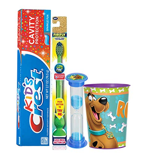 Zoinks Scooby Doo 4pc Bright Smile Oral Hygiene Bundle. Light Up Toothbrush, Toothpaste, Brushing Timer & Mouthwash Rise Cup. Plus Dental Gift Bag & Tooth Saver Necklace