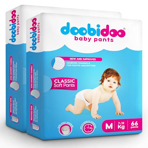 Image of Doobidoo Classic Diaper Pants M Size (132 Count) | Cushiony Cotton | Diamond Channels | Rash Free | 10 Hours Absorption