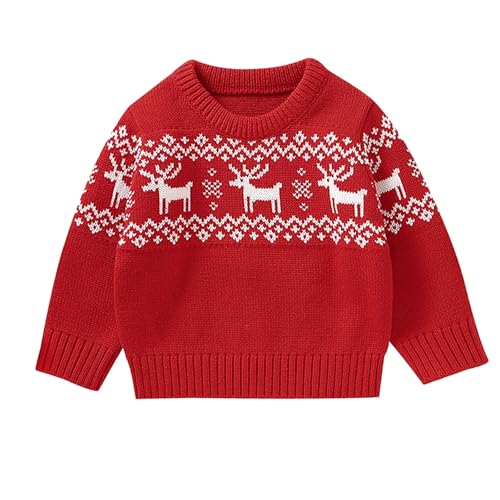 Toddler Kids Red Xmas Reindeer Knit Sweaters Cute Christmas Knitted Pullover Boys Girls New Year's Knitwear
