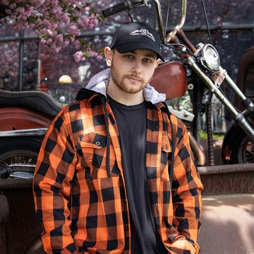 Milwaukee Leather MNG11642 Men's Flannel Plaid Orange and Black Long Sleeve Cotton Button Down Shirt w/Hoodie4