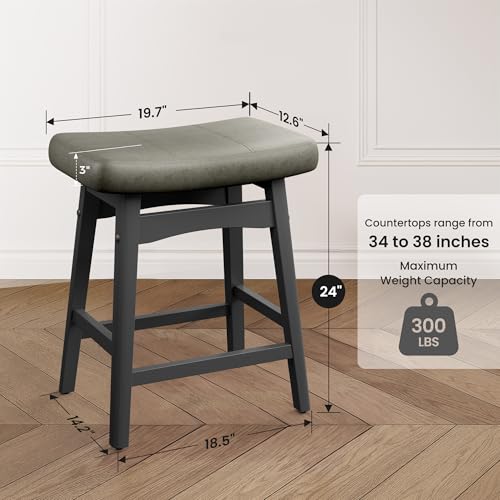 Image of PHI VILLA Counter Height Bar Stools Set of 3, Solid Wood Barstools