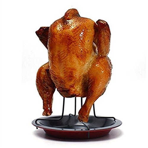 Hacoly Non-Stick Chicken Roaster Rack Stand Carbon-Steel Vertical Chicken Holder Thickened Grilling Baking Cooking Pans BBQ Accessories Tool - 19*17cm