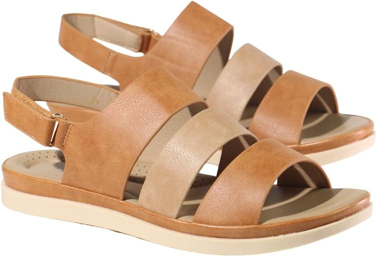 Mon ami Girls’ & Women’s Open Toe Flat Sandals | Adjustable Back Strap Casual Summer Shoes | Comfortable, Lightweight, Breathable & Stylish Sandals for Daily Wear