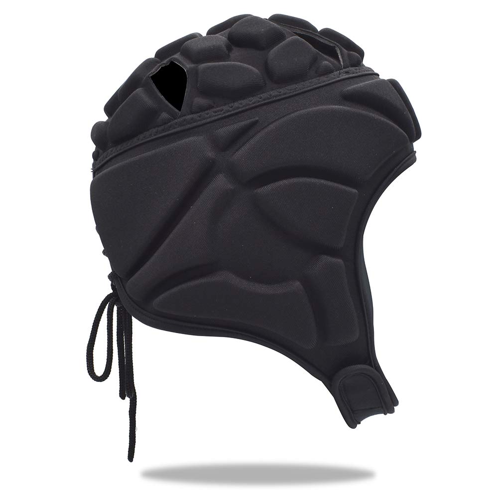 Torwarthelm Kopfschutz Helm, Umfassender Schutz Atmungsaktiv Verstellbares Design mit Luftlöchern Krempe, Spielhelm Schutzhelm für Fahrrad Sport Training Rugby Football Tormann, schwarz