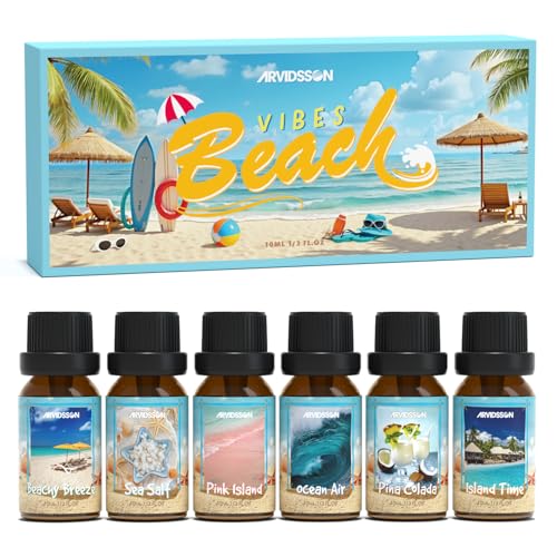 ARVIDSSON Beach Fragrance Oils Set, Summer Essential Oils for Diffuser - Beachy Breeze, Ocean Air...