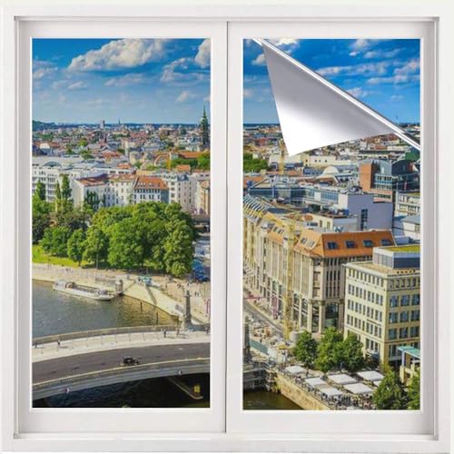 Evofensteere (100 x 400 cm, plateada), lámina protectora solar para ventana, protección contra el calor, para interior o exterior, sin residuos, protección contra el calor, autoadhesiva, UV, protector