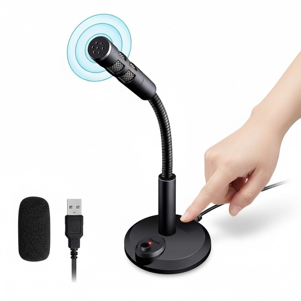 Drumstone (𝐒𝐩𝐞𝐜𝐢𝐚𝐥 𝟏𝟓 𝐘𝐞𝐚𝐫𝐬 𝐖𝐚𝐫𝐫𝐚𝐧𝐭𝐲 USB Desktop Microphone | Plug & Play Condenser Mic with LED & 360° Gooseneck | Ideal for PC, Laptop, Mac, PS4 | Perfect for Gaming,