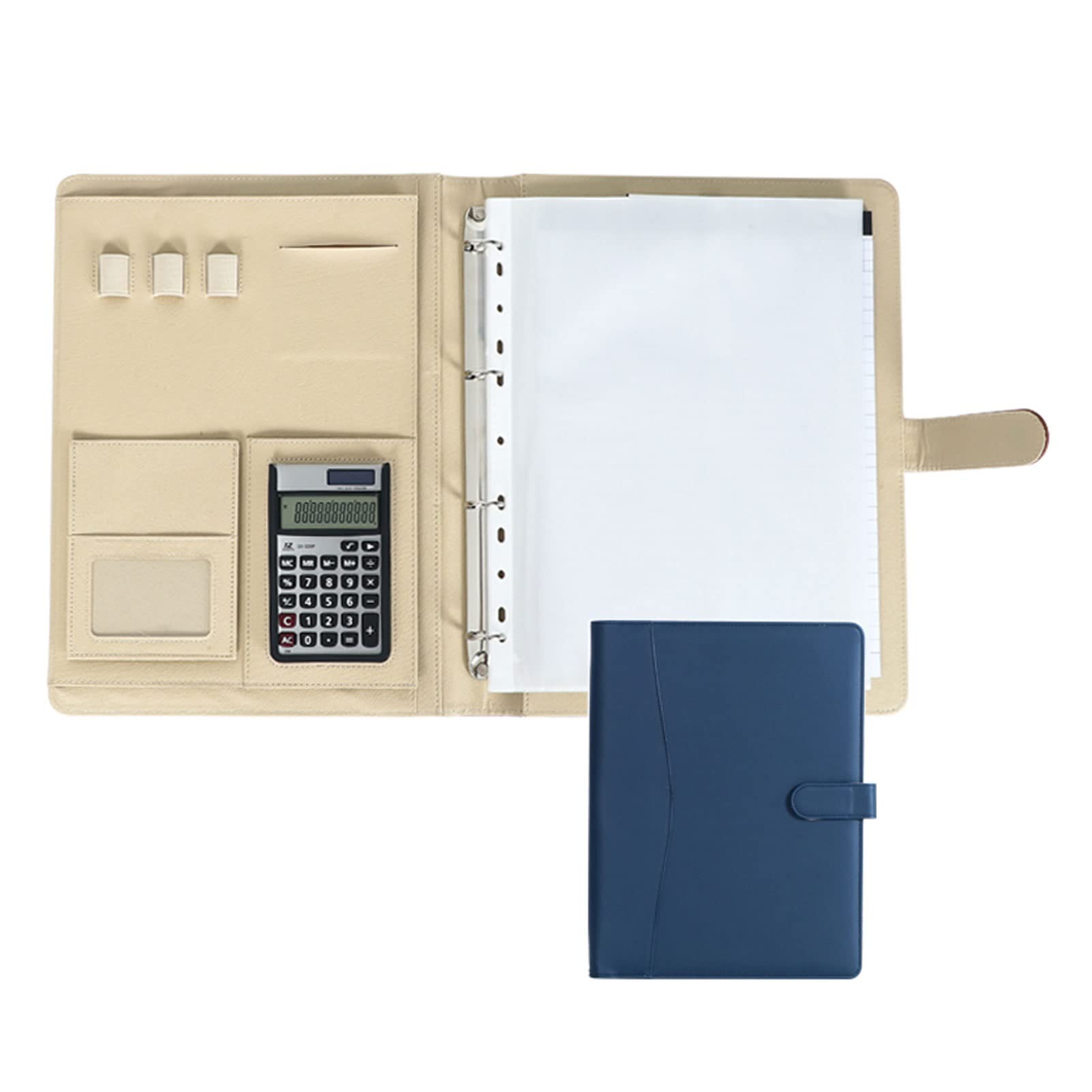 Portfoliomappe A4, 4-Ringbuch Businessmappe Konferenz- und Präsentationsmappe for Dokumente Präsentationsmappen Visitenkarten(Blue,12digit Calculator)