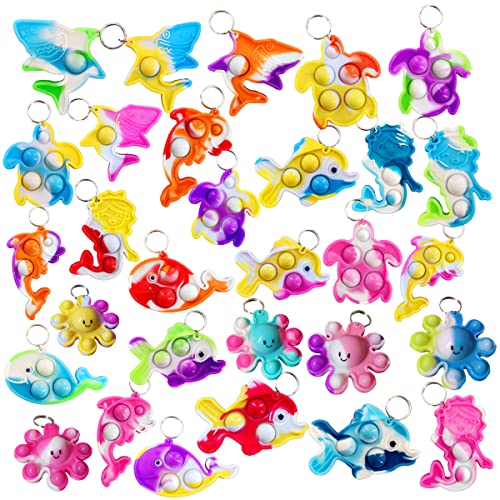 Image of 30 Packs Shark Turtle Dolphin Fish Octopus Mermaid Whale Mini Ocean Assorted fidgets Bubble Toys for Kids Children Classroom Students Gifts from Teacher,Birthday Party Favors