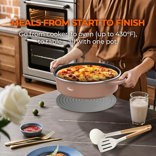 Image of Rosewill 12.7 QT Electric Hot Pot Slow Cooker with Multiple Functions, Split Design with 11.8 inch Wider Cooking Pot and SUS Steam Basket, 1600W High Power, Includes Utensils - Mocha