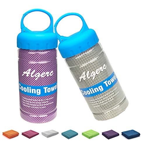 Cooling Towel – Instant Cooling for Running Workout Sweat Gym Sports Beach Yoga Golf Tennis Camping, Bandana Scarf Headband Wristband, Chill Super Soft and Breathable with Jars Container (2 Pack)