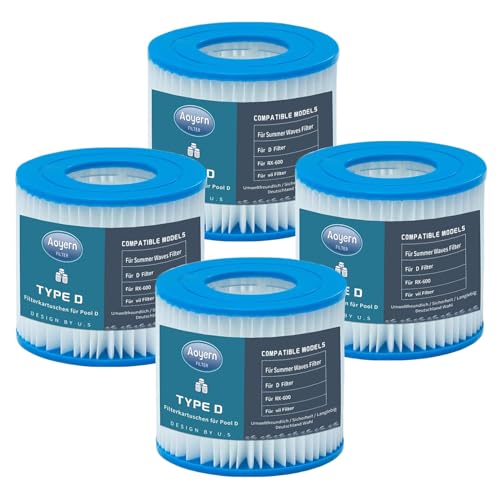 Aoyern Cartucho de filtro tipo D para Summer Waves, filtro de piscina tipo D para vii y para d accesorios de piscina, filtro SFS-350, SFS-600, RP-350, RX-600 (4 unidades)