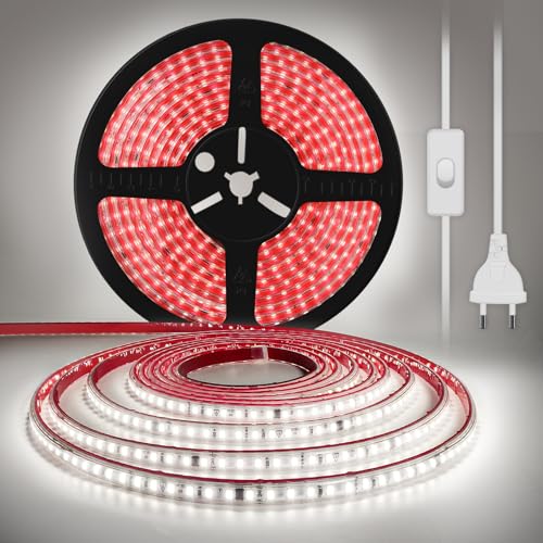 Image of 32.8ft LED Strip Lights AC110V Self Adhesive LED Tape Light | 6000K Cool White IP67 Outdoor Waterproof Super Bright Flexible Cuttable LED Light for Under Cabinet Bedroom Lighting