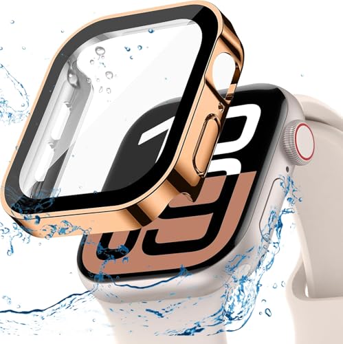 BOOLINN 可兼容 アップルウォッチ カバー Series 11/10/9/8/SE3/SE2/SE/7/6/5/4 対応 Apple watch 10 ケース 46mm 防水 一体型 新デザイン 3D直角エッジ 超薄型 PC+ガラス素材 高透過率 キ