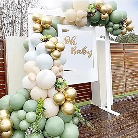 E-ASUM Balloon Arch Kit - 152 Pcs Balloon Garland Kit with Multiple Sized Birthday Balloons, Metallic Chrome Gold Balloons, Green & White Balloons - Baby Shower, Party Decorations Cover
