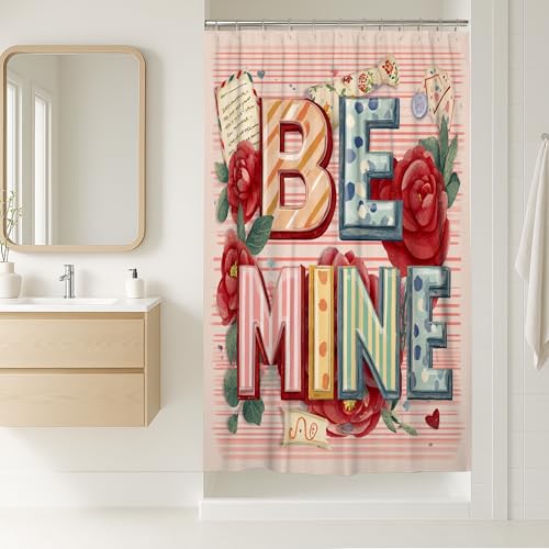 Roses Stall Duschvorhang, romantischer Vintage-Buchstaben, Streifen, Valentinstag, waschbar, mit Haken, Klauenfuß, Badewanne, Duschvorhänge, Dekoration für Toilette, Badezimmer, Wohnheim, 91,4 x 183,9
