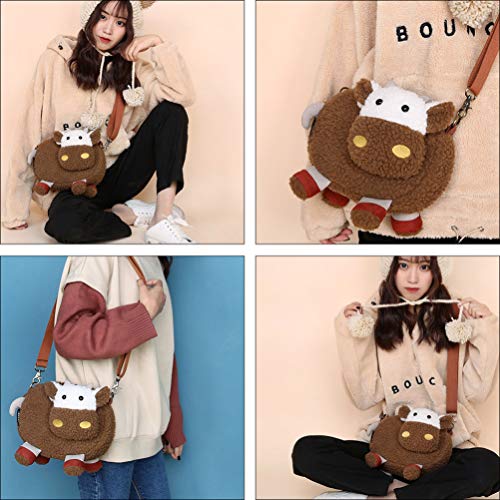 KESYOO Bolsas Crossbody Bolsa de Lona de PelÃºcia Em Forma de Vaca Bolsa de Ombro Casual Bolsas Hobo