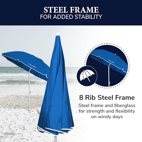 Chaby International | Caribbean Joe | Portable, Adjustable Tilt Beach Umbrella With UV Protection | Vented Canopy, Built-in Sand Screw Anchor, Carry Bag | 6 FT (Blue) - Image 5