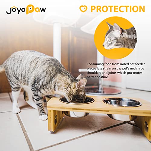 Elevated Dog Bowls, Bamboo Raised Dog Bowl for Small Dogs & Cats, with 2 Stainless Steel Bowls (4\'\' Tall-20oz Bowl)