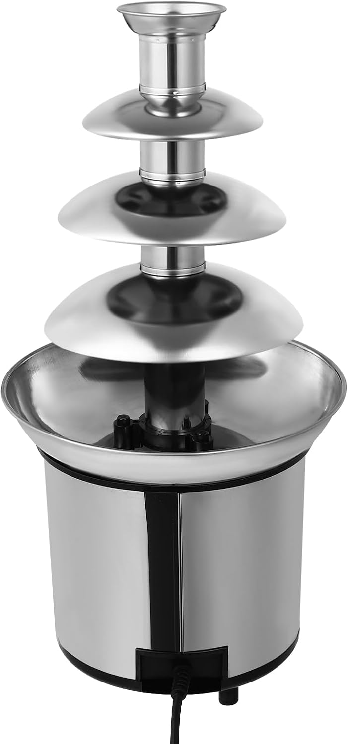 Chocolate Fountain,4 Tier Chocolate Fondue Fountain Electric Melting Machine with Temperature Control,Chocolate Fountain Machine for Chocolate Candy Butter Cheese - 60-Ounce - Silver (2)