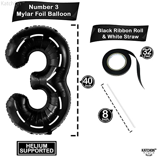 Image of KatchOn Black Number 3 Balloon 40 Inch, 3rd Birthday Decorations for Boys | Number 3 Race Car Balloon for Construction Birthday Party Supplies 3 Year Old