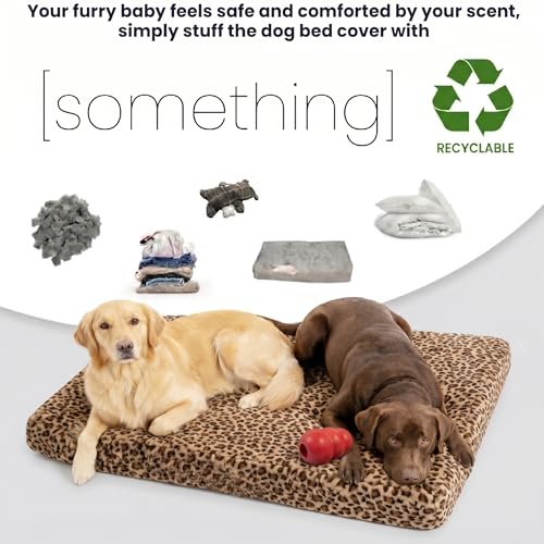 Image of Faux Fur Dog Bed Covers - Ultra Soft Rose Velvet, Removable & Washable, Cozy & Durable,Large Pet Bed Cover Only (No Filling) - Gray, (Leopard Print Brown-White, Small(30.0 inchL x 20.0 inchW x 4.0 inchTh))