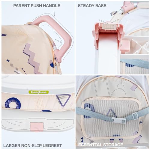 Image of Baybee 5 in 1 Baby Rocker and Feeding Chair for Babies | Portable Rocking Chair for Kids with Parent Handle, Multi Position Recline, Food Tray & Music | Baby Bouncers 0 to 3 Years Boys Girls (Pink)