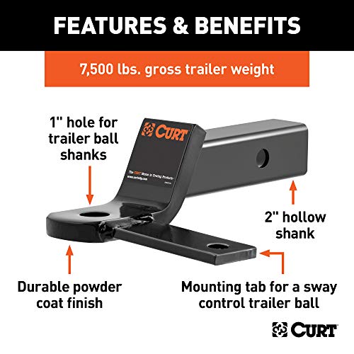 Curt Manufacturing 45820 Anti Sway Trailer Hitch Ball Mount,Fits 2-Inch Receiver,7,500 Lbs,1-Inch And 5/8-Inch Holes,2-In Drop,Black thumb #2