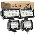 Nilight 2PC 4Inch Triple Row Led Light Pods 60W Flood Spot Combo 6000LM 2Pcs 6.5 Inch 120W Triple Row Light Bar Flood Spot Combo 12000LM Driving Boat Off Road Trucks Lights 2 Years Warranty (ZH042)