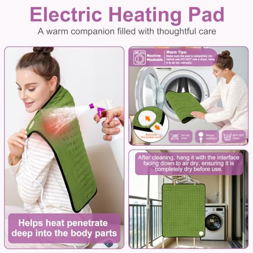 Image of Heating Pad,Electric Heating Pads,Heating Pad for Back,Green,24x20 Inch | Heating Pads for Shoulder,Neck,Abdomen,Knee,Arms,Legs,Heat Pad for Birthday Father Mother Gift Women Men,6 Heat Settings