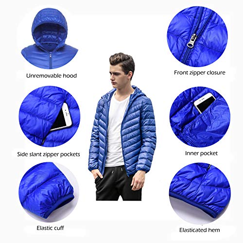 LANBAOSI Men Lightweight Puffer Jacket Winter Packable Hooded Down Coat with Zipper Pockets4