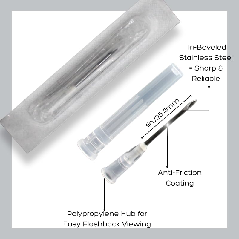 Ideal Poly Hub Disposable Needles – 16Gx1, Box of 100 - Livestock use | Tri-Beveled Stainless Steel Cannula with Silicone Coating for Farm Animal Use – Color-Coded, Sterile