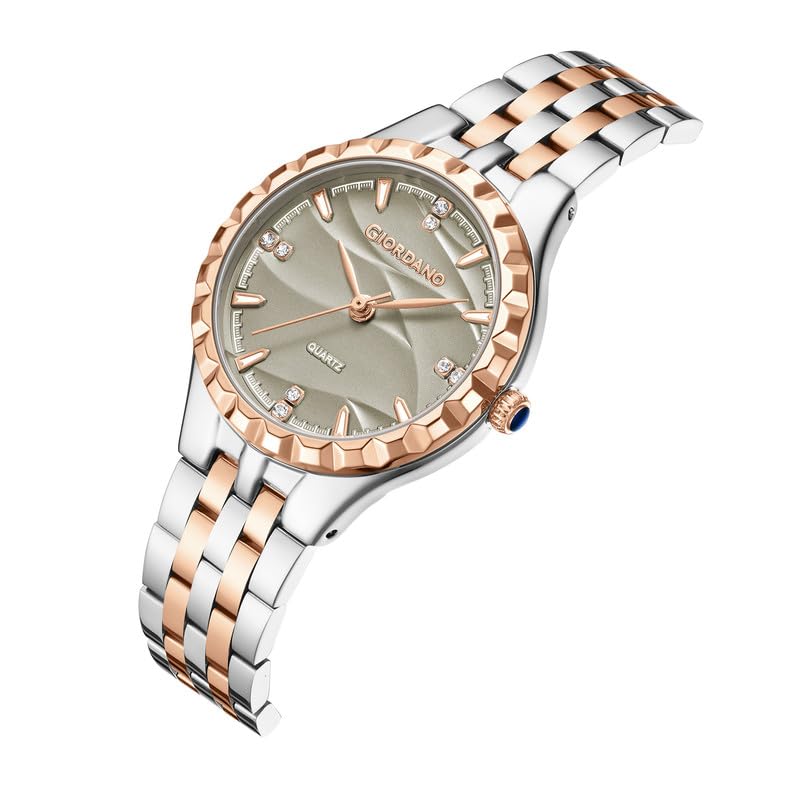 Image of Giordano Analog Quartz Watch for Women with Textured Round Dial, Luminous Hands and Markers, Stainless Steel Strap - GZ-60164