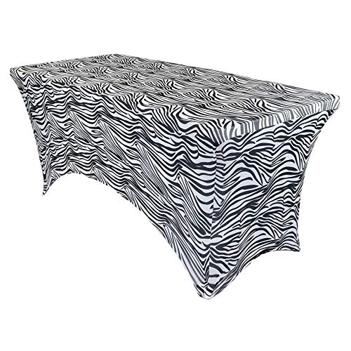 Your Chair Covers - 6 ft Rectangular Fitted Spandex Tablecloths Patio Table Cover Stretchable Tablecloth - Black and White Zebra